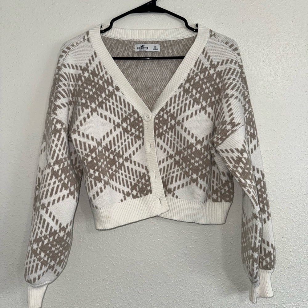 Hollister Cream and Brown Patterned Cardigan